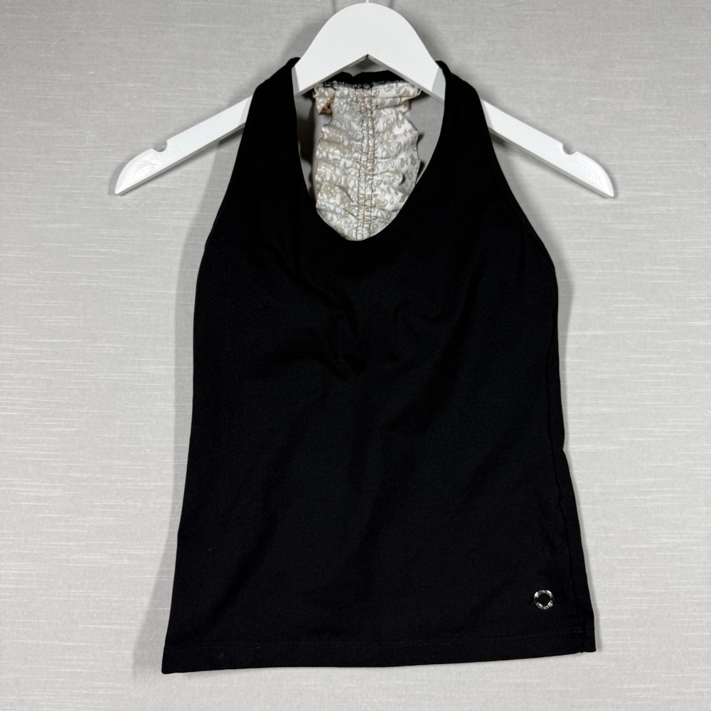 Bluefish Top Womens Medium Black Cheetah Casual Stretch Tank Halter Animal Print